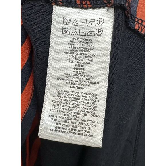 Michael Kors Women’s Sz L Navy Orange Striped Top Long Sleeve V-Neck - Picture 11 of 15